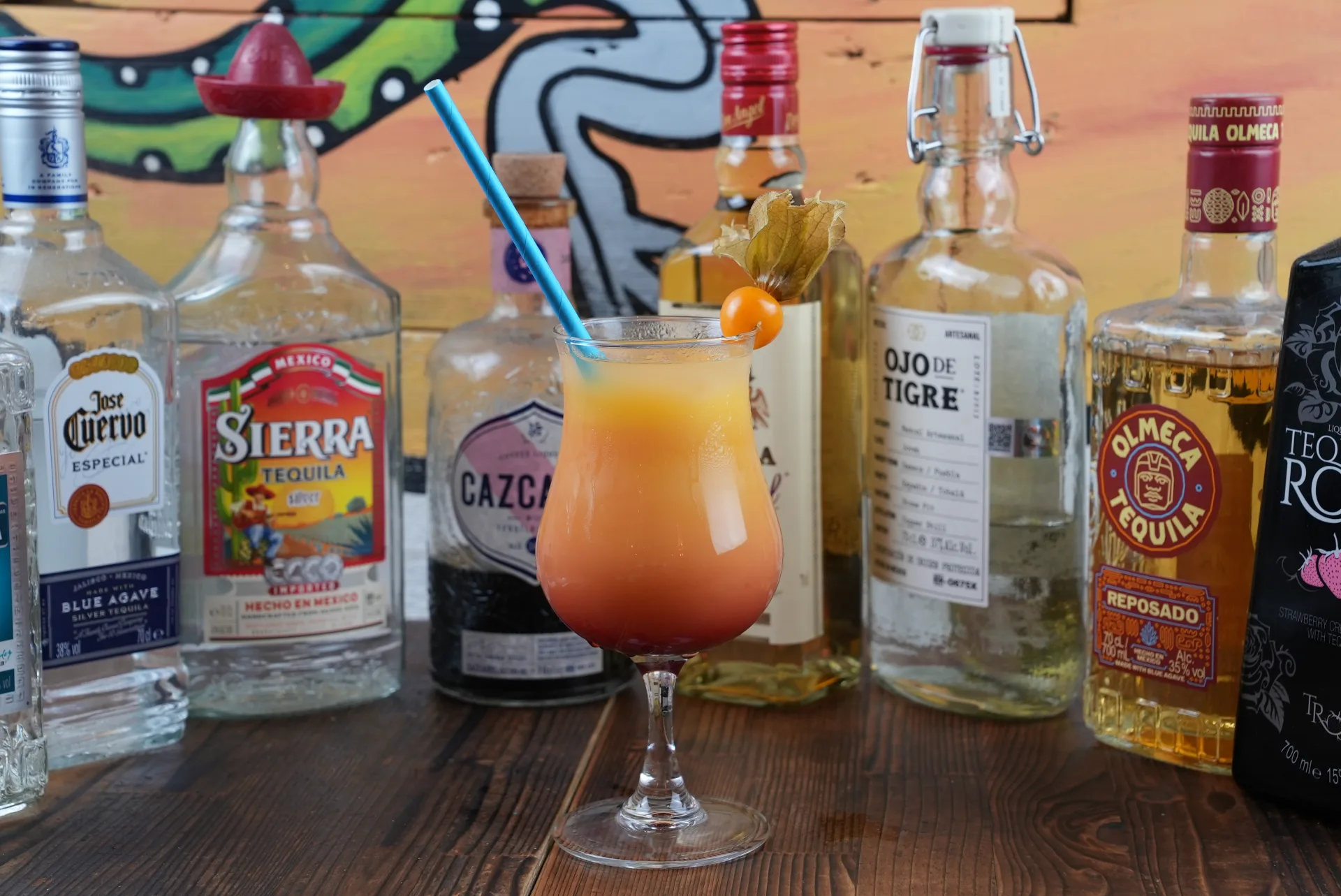Bartender building a Frida Camden house margarita on the bar — Mexican restaurant Camden Town London