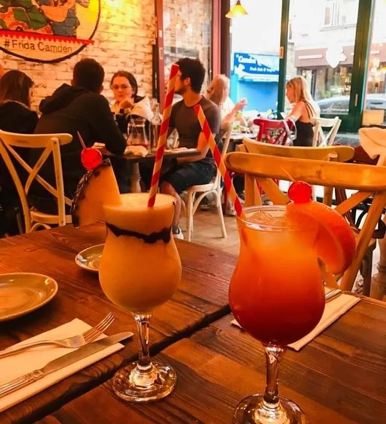Frida Camden bar interior with cocktails named after Frida Kahlo paintings — Mexican restaurant Camden Town London