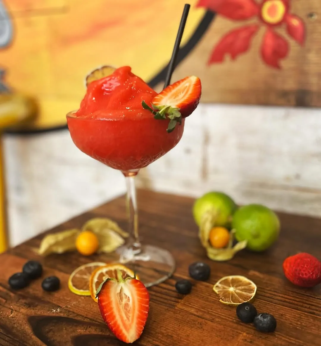 Frozen strawberry daiquiri at Frida Camden weekend brunch — Mexican brunch cocktail Camden Town London